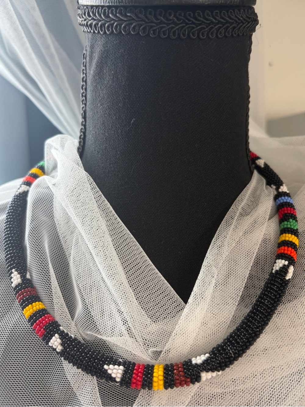 Handcrafted African Zulu seed Bead crochet Multicolor Statement Necklace